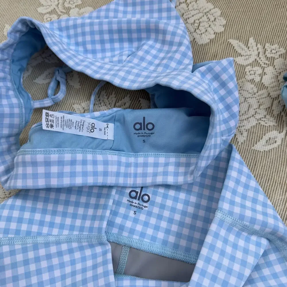 Rare Alo Yoga Blue Gingham Matching Set Size Small